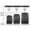 Wanderlite Luggage Set 3pc 20" 24" 28" Suitcase Hardcase Trolley Travel Black-2