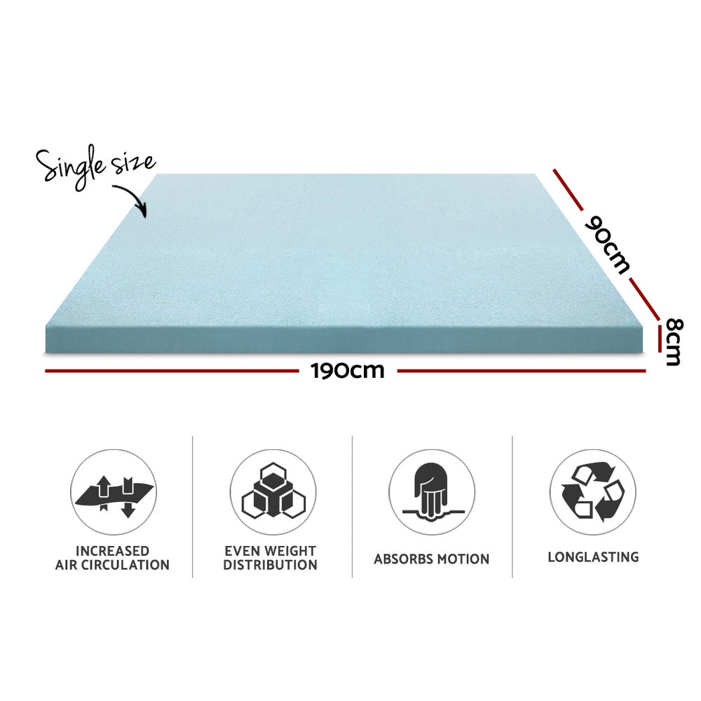 Giselle Bedding Memory Foam Mattress Topper Cool Gel 8cm Single - 0