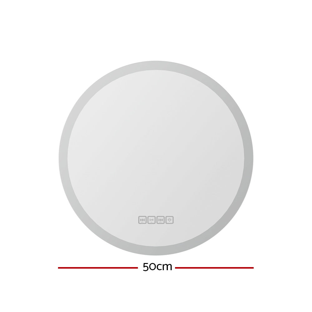 Embellir Bluetooth LED Wall Mirror With Light 50CM Bathroom Decor Round Mirrors - 0