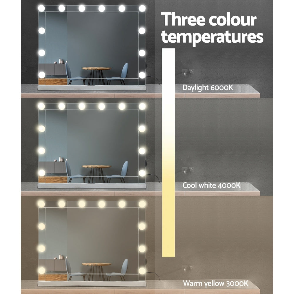 Embellir Hollywood Makeup Mirror With Light 12 LED Bulbs Vanity Lighted Silver 58cm x 46cm