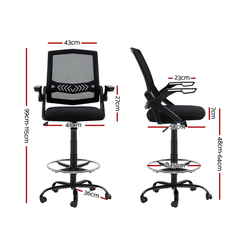 Artiss Office Chair Drafting Stool Mesh Chairs Black - 0