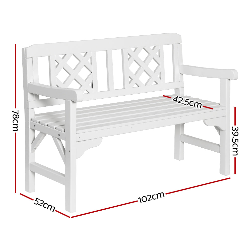 Gardeon Outdoor Garden Bench Wooden Chair 2 Seat Patio Furniture Lounge White - 0