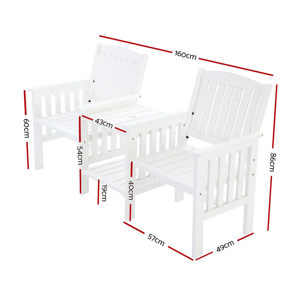 Gardeon Outdoor Garden Bench Loveseat Wooden Table Chairs Patio Furniture White - 0