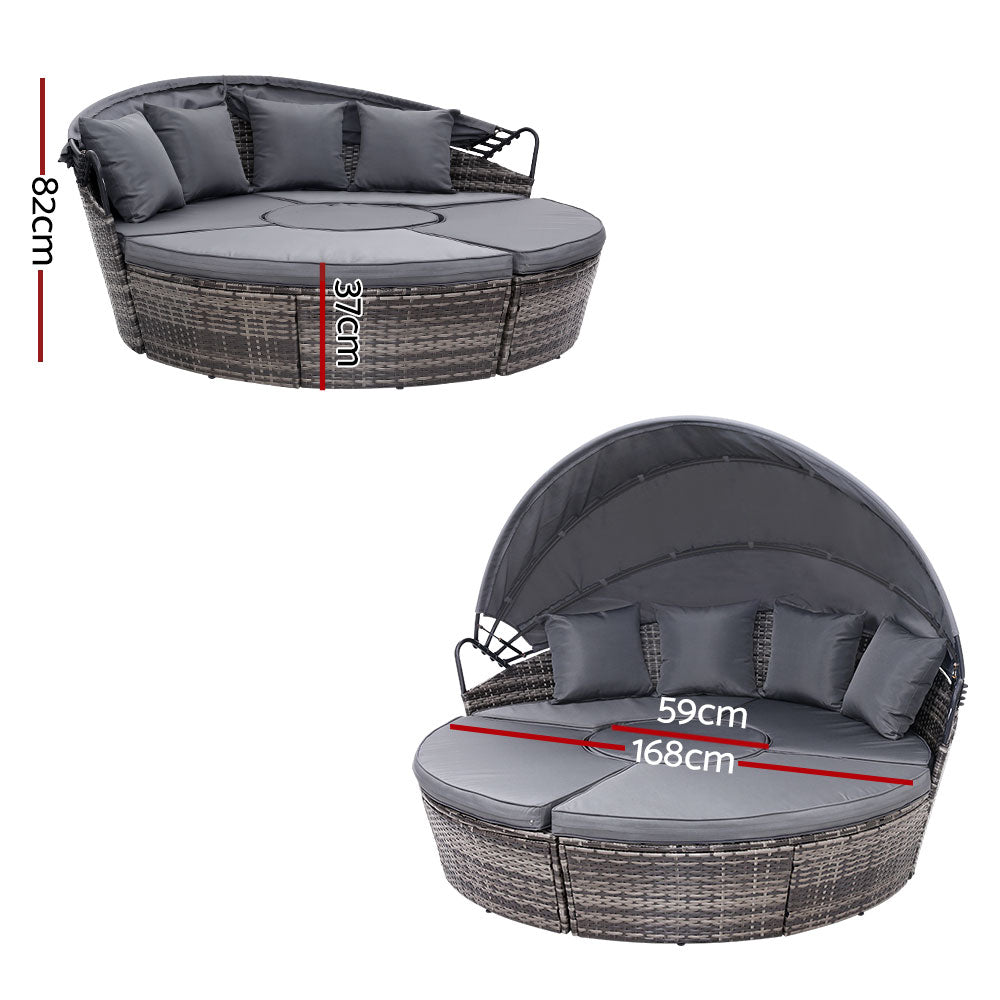 Gardeon Sun Lounge Setting Wicker Lounger Day Bed Patio Outdoor Furniture Grey - 0