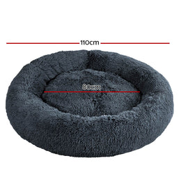i.Pet Pet Bed Dog Cat 110cm Calming Extra Large Soft Plush Dark Grey - 0