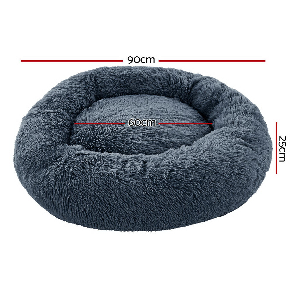 i.Pet Pet Bed Dog Cat 90cm Large Calming Soft Plush Bed Dark Grey - 0
