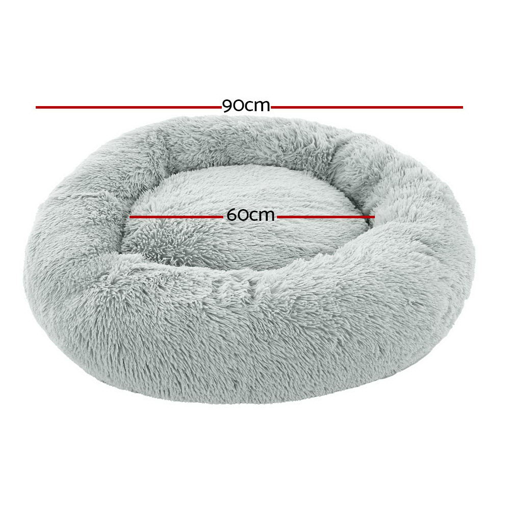 i.Pet Pet Bed Dog Cat 90cm Large Calming Soft Plush Light Grey - 0