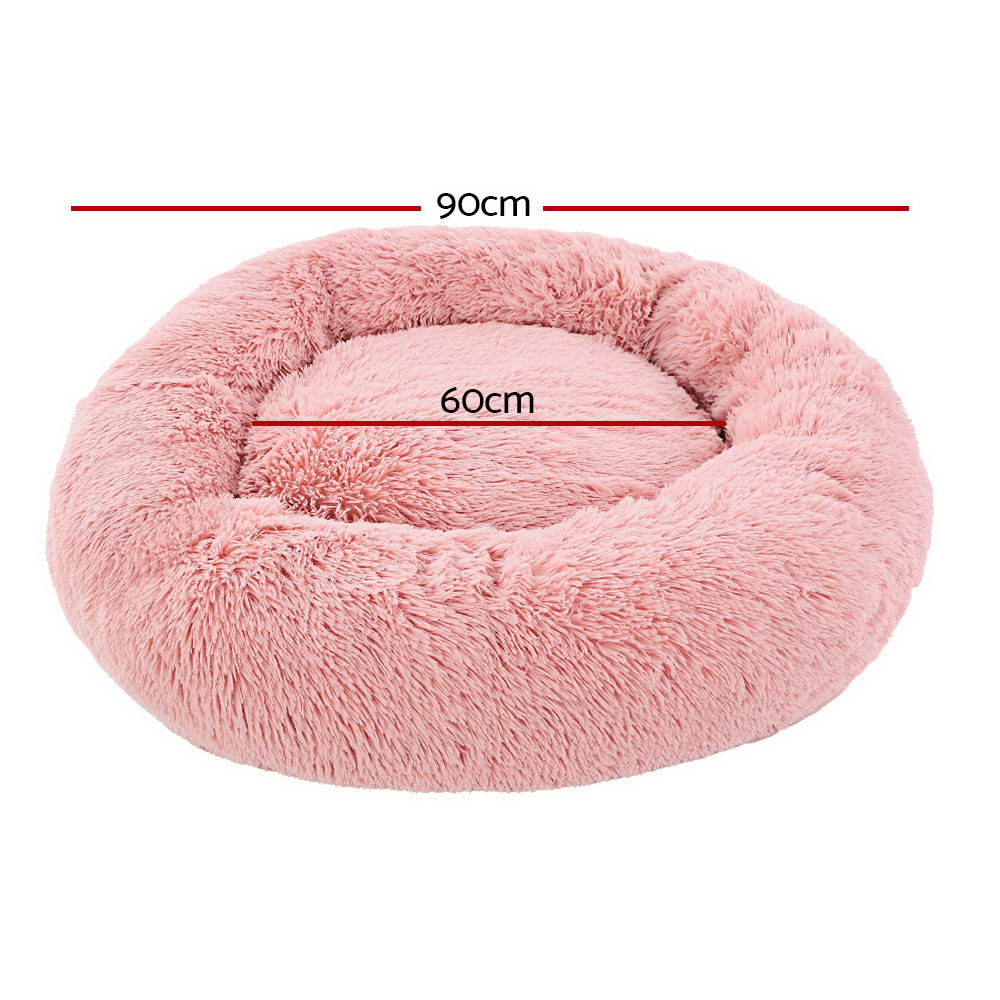 i.Pet Pet Bed Dog Cat 90cm Large Calming Soft Plush Pink - 0