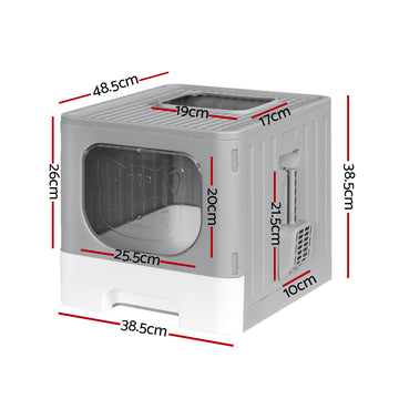 i.Pet Cat Litter Box Large Tray Kitty Toilet Enclosed Hooded Foldable Cat Litter Box Scoop Grey - 0