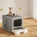 i.Pet Cat Litter Box Large Tray Kitty Toilet Enclosed Hooded Foldable Cat Litter Box Scoop Grey-7