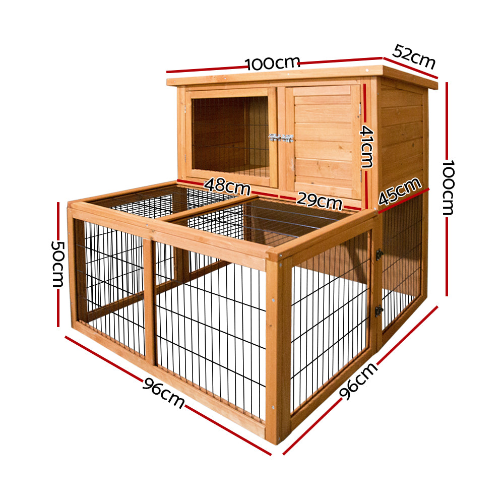 i.Pet Chicken Coop 96cm x 96cm x 100cm Rabbit Hutch Large Run Wooden Cage Outdoor House - 0