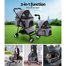 i.Pet Pet Stroller Dog Pram Cat Carrier Travel Large Pushchair Foldable 4 Wheels Grey-4
