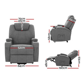 Artiss Recliner Chair Lift Assist Heated Massage Chair Velvet Milio - 0
