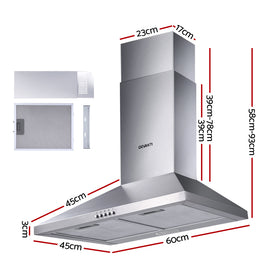 Devanti 600mm Range Hood 60cm Rangehood Stainless Steel - 0
