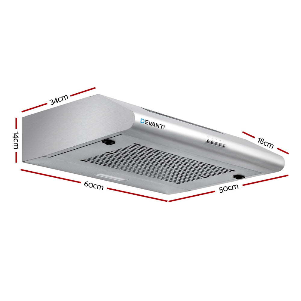 Devanti 600mm Range Hood 60cm Rangehood Stainless Steel - 0