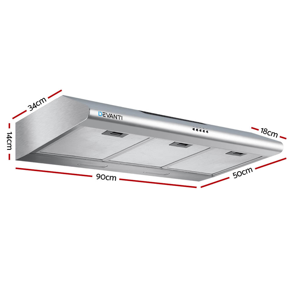 Devanti 900mm Range Hood 90cm Rangehood Stainless Steel - 0