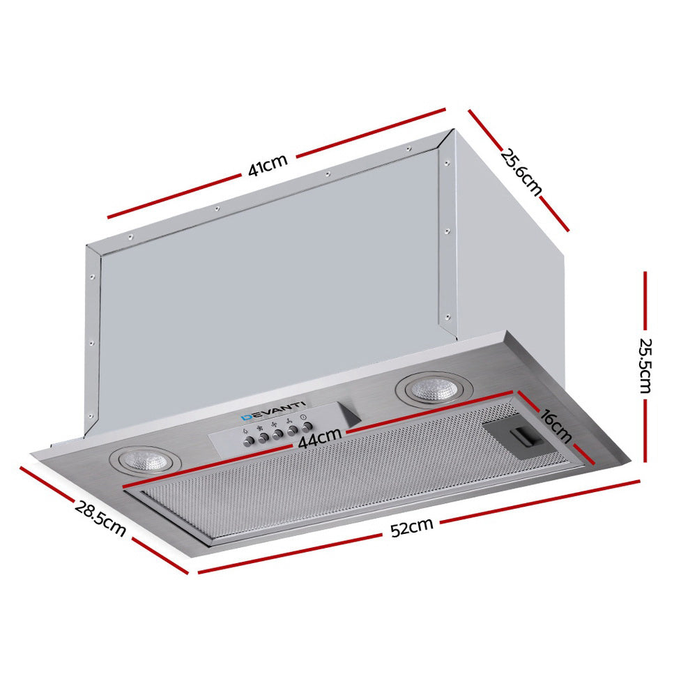 Devanti 520mm Range Hood 52cm Rangehood Stainless Steel - 0