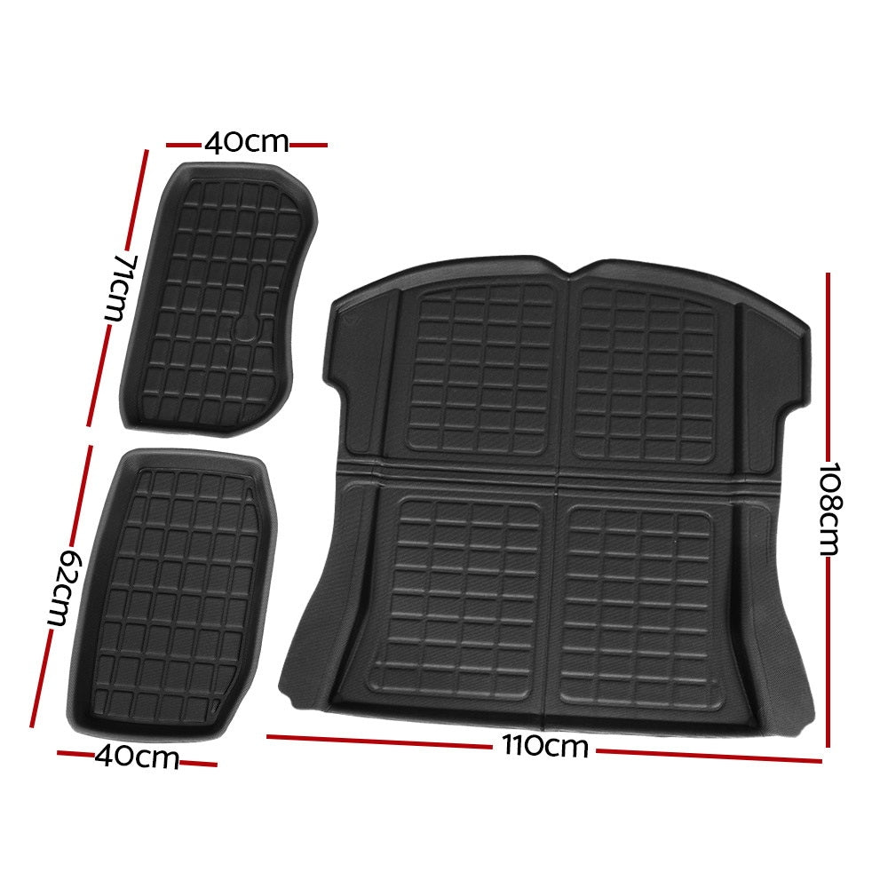 3PCS Car Rear Front Cargo Trunk Toolbox Luggage Rubber Mats for Tesla Model 3 2021-2022 - 0