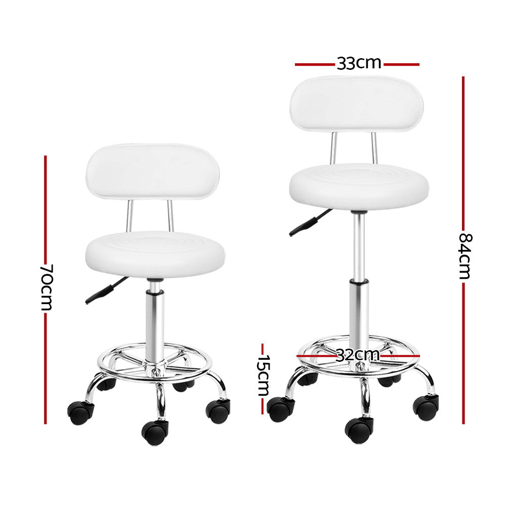 Artiss Salon Stool Swivel Chair Backrest White - 0