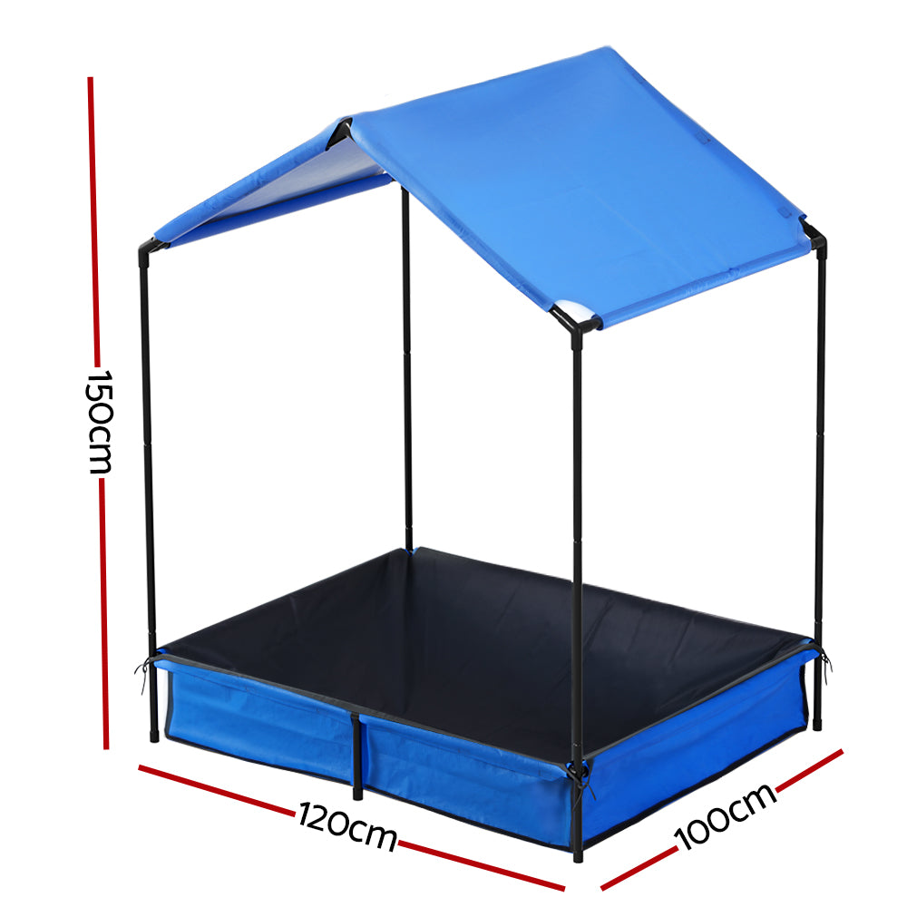Keezi Kids Sandpit Metal Sandbox Sand Pit with Canopy Cover Outdoor Toys 120cm - 0