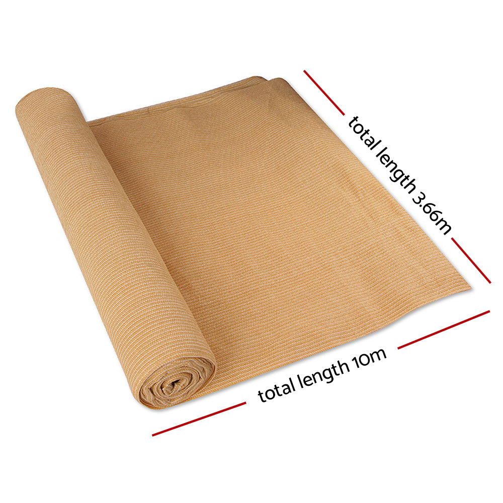 Instahut 90% Shade Cloth 3.66x10m Shadecloth Sail Heavy Duty Beige - 0