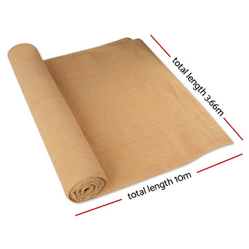 Instahut 90% Shade Cloth 3.66x10m Shadecloth Sail Heavy Duty Beige - 0