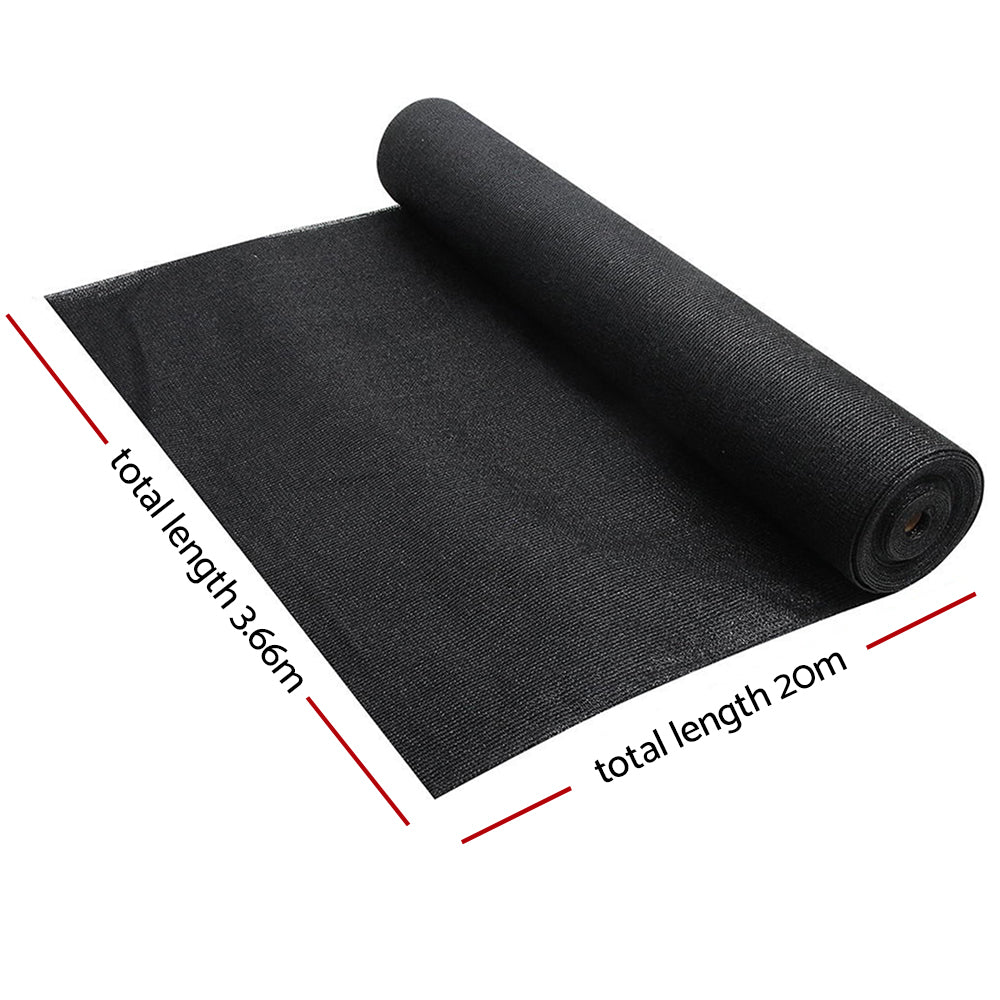 Instahut 90% Shade Cloth 3.66x20m Shadecloth Sail Heavy Duty Black - 0