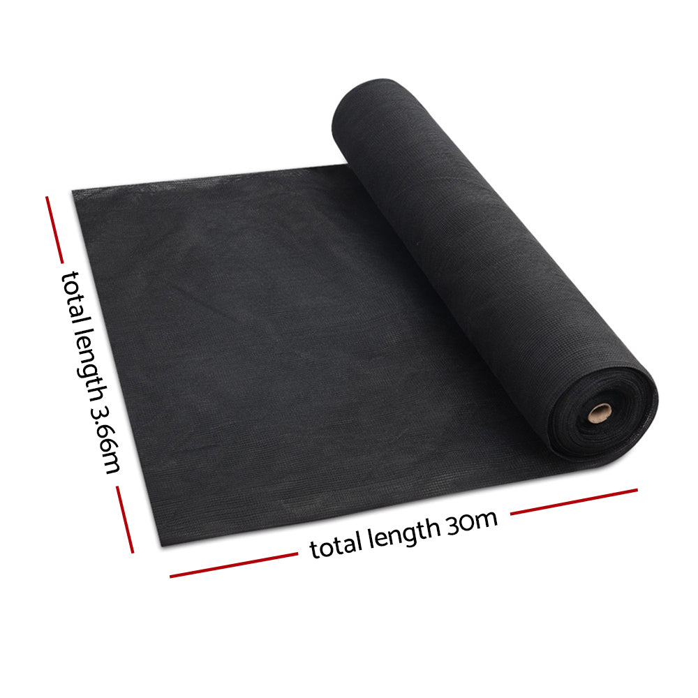 Instahut 30% Shade Cloth 3.66x30m Shadecloth Wide Heavy Duty Black - 0