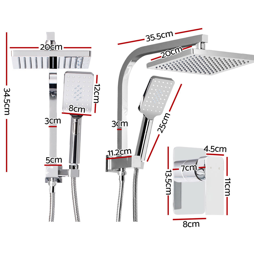 Cefito 8'' Rain Shower Head Set Handheld Round High Pressure Mixer Tap Chrome - 0