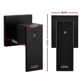 Cefito Shower Twins Tap Wall Bath Taps Brass Hot Cold Basin Bathroom Black - 0