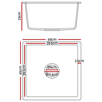 Cefito Stone Kitchen Sink 450X450MM Granite Under/Topmount Basin Bowl Laundry Black - 0