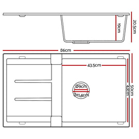 Cefito Stone Kitchen Sink 860X500MM Granite Under/Topmount Basin Bowl Laundry Black - 0