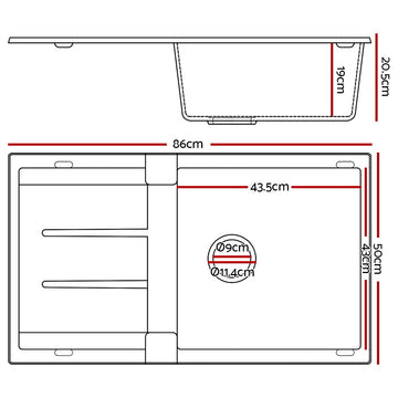 Cefito Stone Kitchen Sink 860X500MM Granite Under/Topmount Basin Bowl Laundry Black - 0