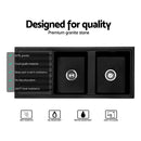 Cefito Kitchen Sink Stone Sink Granite Laundry Basin Double Bowl 116x49cm Black-5