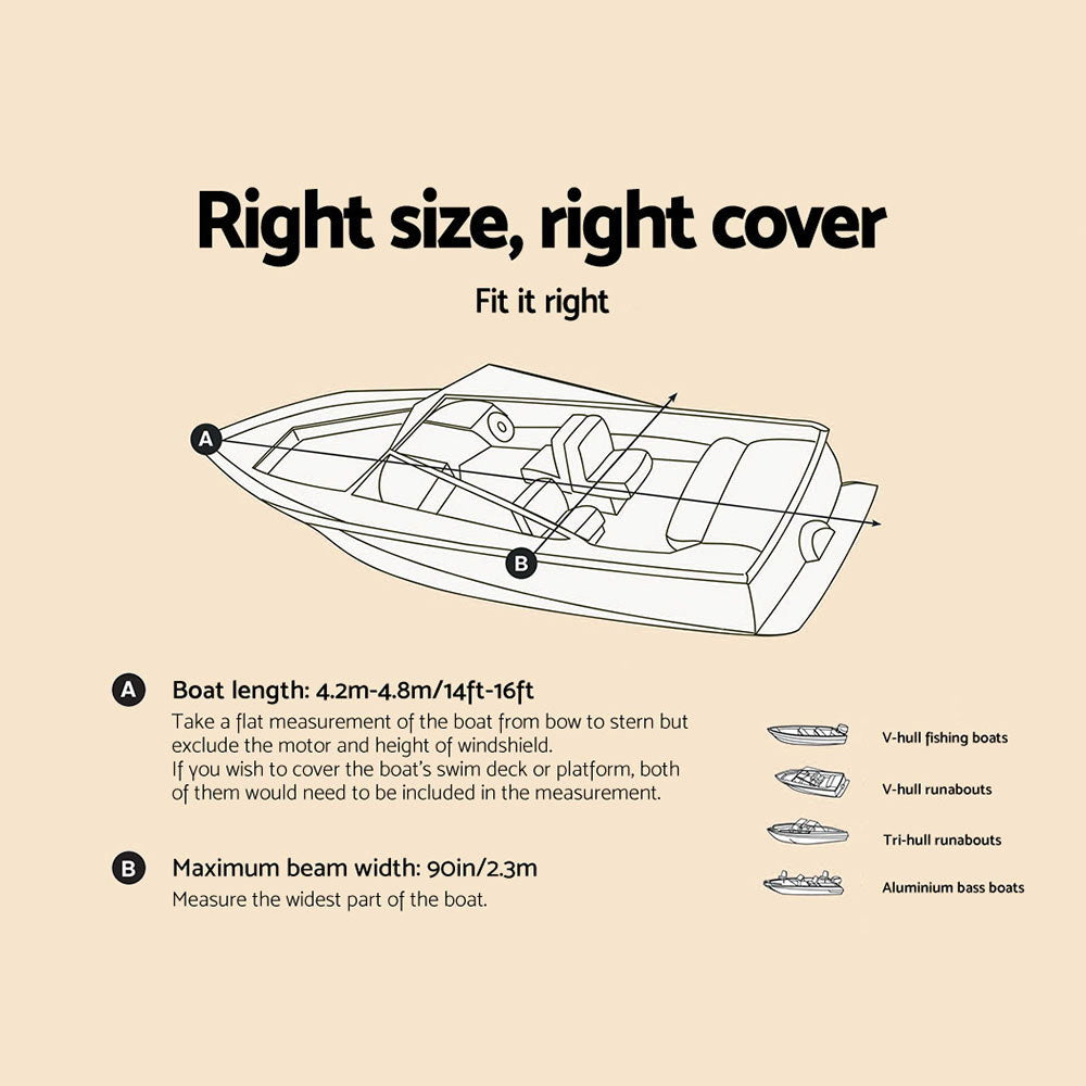 Seamanship 14- 16ft Boat Cover Trailerable Marine Grade 600D - 0