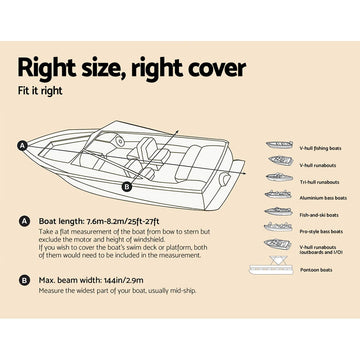 Seamanship Boat Cover 25-27ft Trailerable Jumbo Marine 600D Heavy Duty Grey - 0
