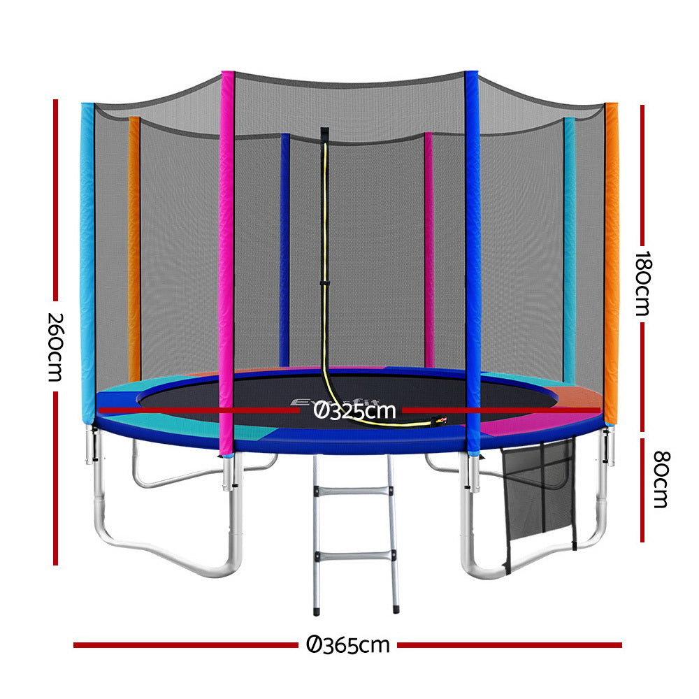 Everfit 12FT Trampoline for Kids w/ Ladder Enclosure Safety Net Pad Gift Round - 0