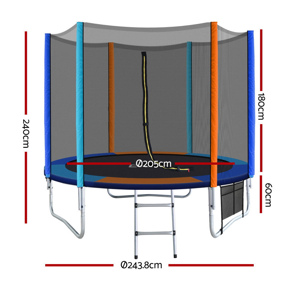 Everfit 8FT Trampoline for Kids w/ Ladder Enclosure Safety Net Pad Gift Round - 0