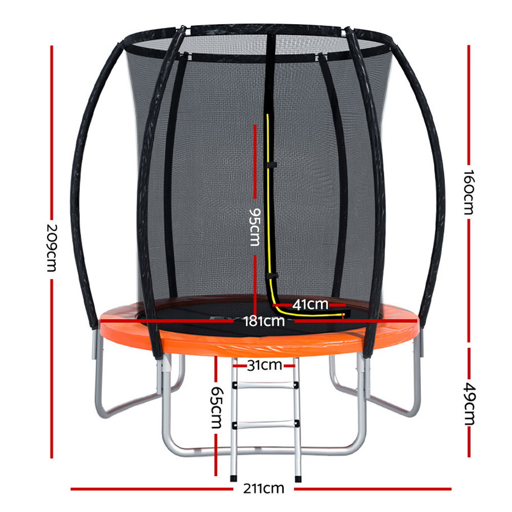 Everfit 6FT Trampoline for Kids w/ Ladder Enclosure Safety Net Rebounder Orange - 0