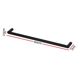 Towel Rail Rack Holder Single 600mm Wall Mounted Stainless Steel Black - 0