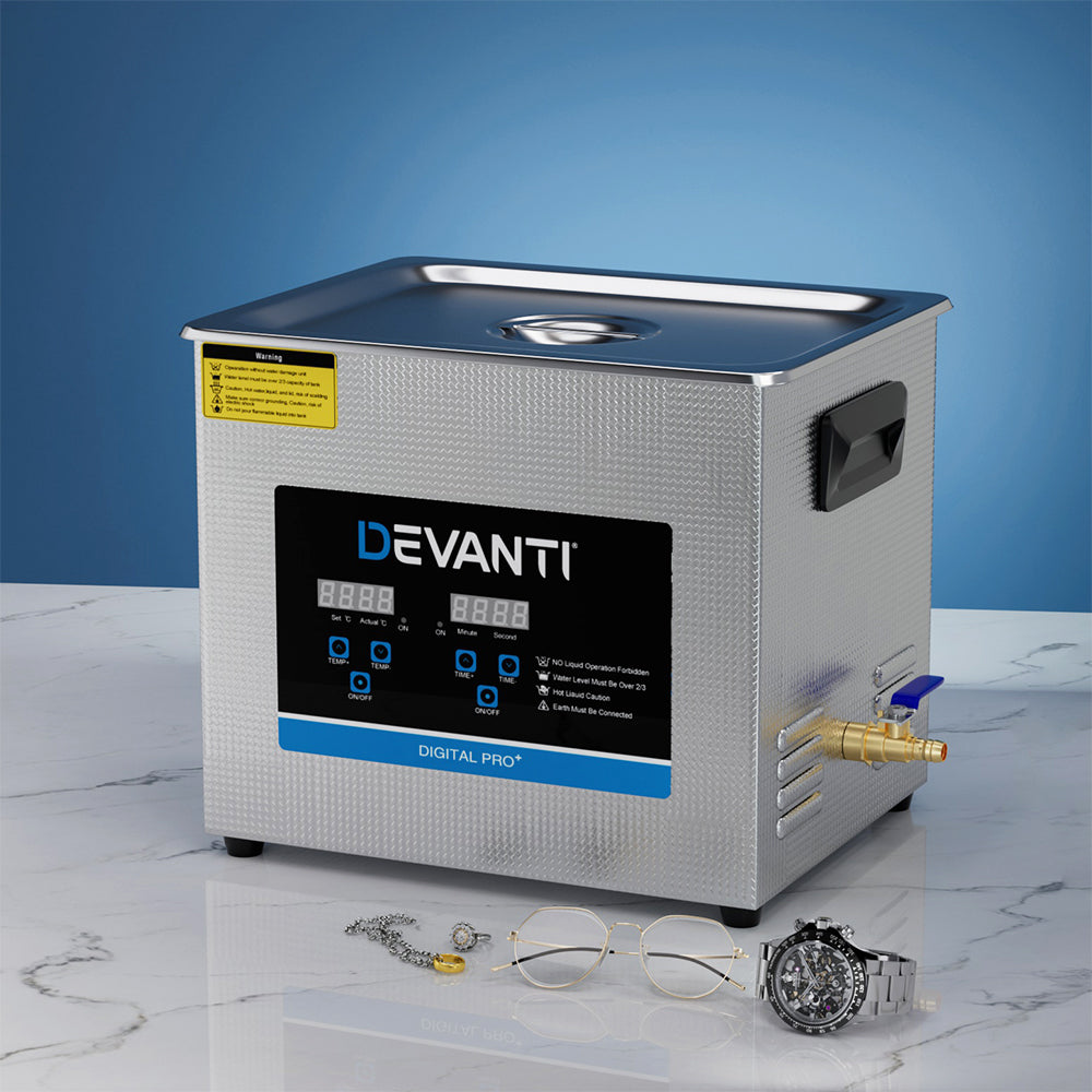 Devanti 10L Ultrasonic Cleaner Heater Cleaning Machine Timer Industrial 240W