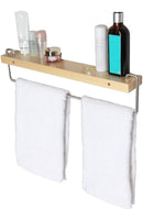 Wall Mount Solid Wood Shelf with Towel Rack Bar Holder Bathroom Organizer Hanger-1