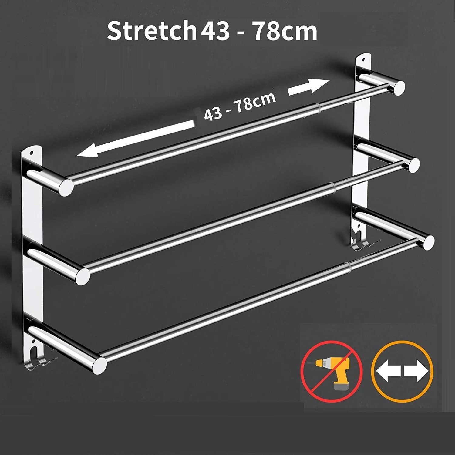 Stretchable 45-75 cm Towel Bar for Bathroom and Kitchen (Three Bars) - 0