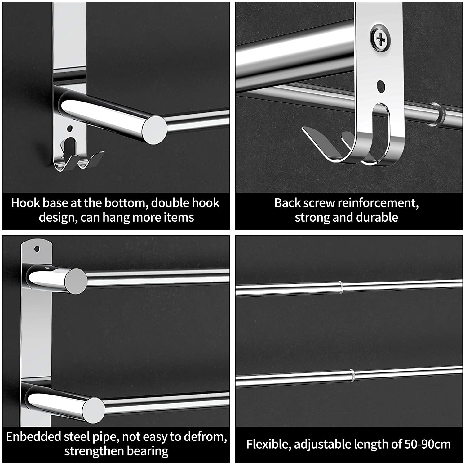 Stretchable 45-75 cm Towel Bar for Bathroom and Kitchen (Three Bars)