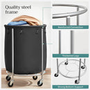 Steel Frame Laundry Basket Wheels, Black-2