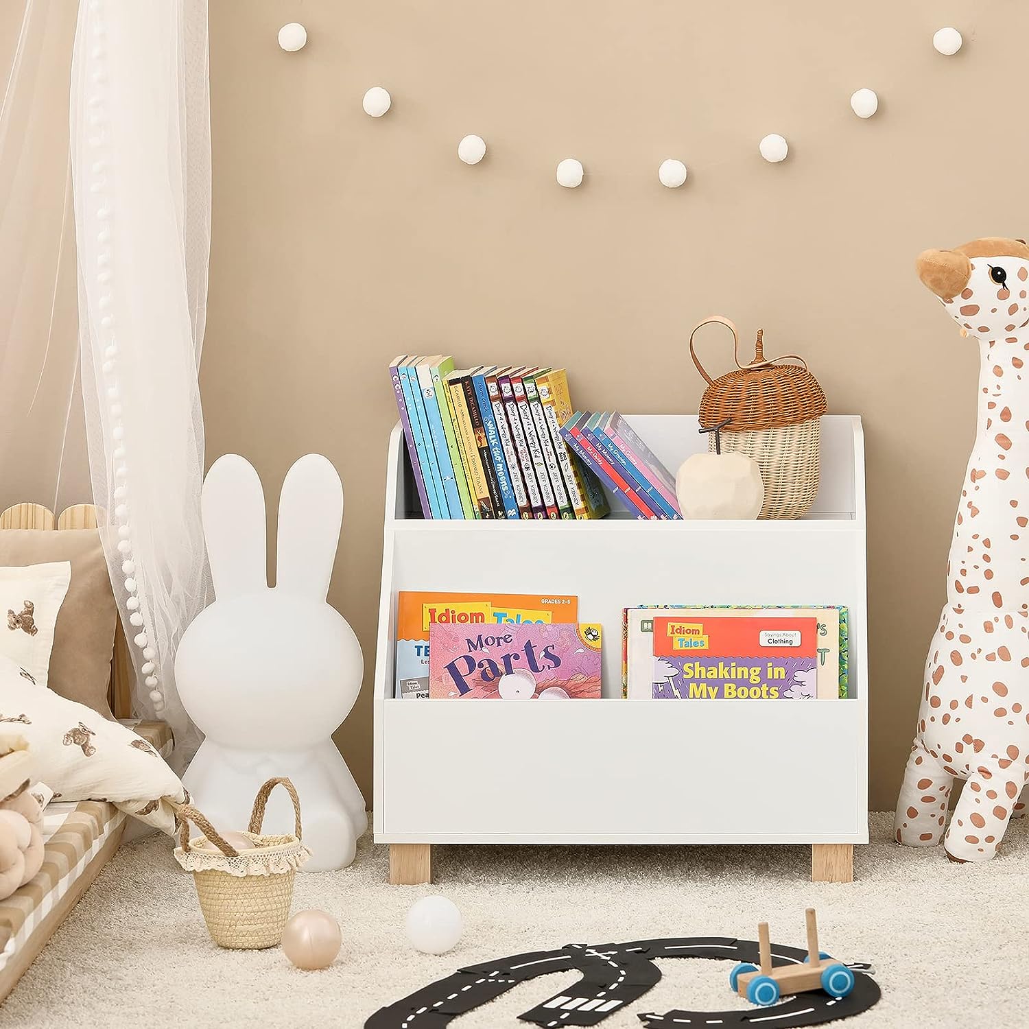 Kids Storage Bookcase 3 Compartments, White - 0