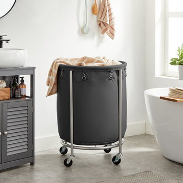 Laundry Basket with Wheels, Black - 0