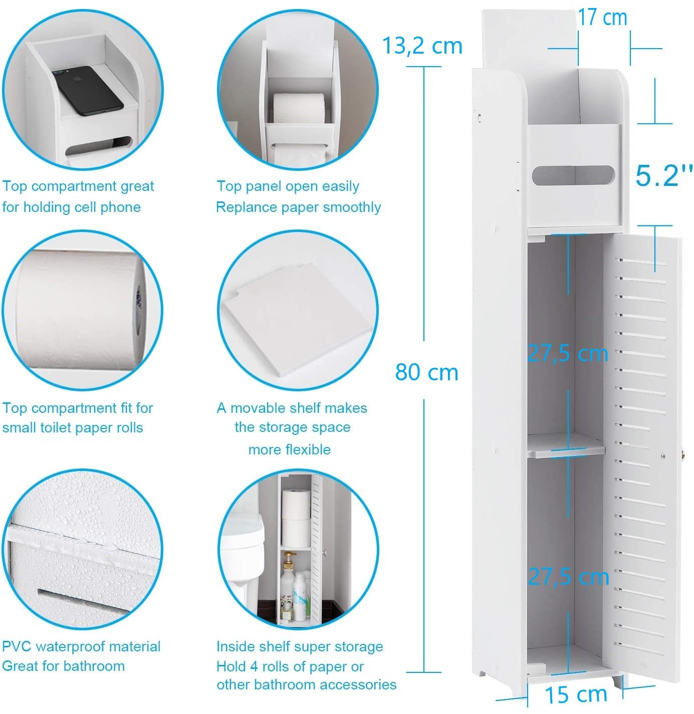 Toilet Paper Roll Holder for Bathroom (White, 80 cm) - 0