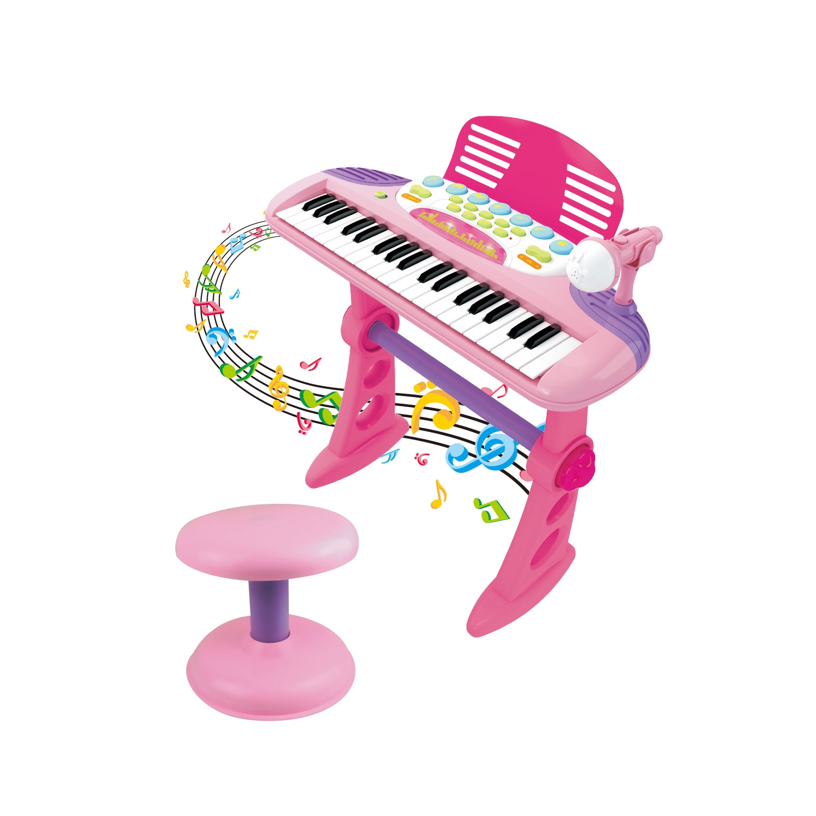 Children's Electronic Keyboard with Stand (Pink) Musical Instrument Toy - 0