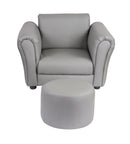 Kids Grey Couch Sofa Chair w/ Footstool in PU Leather-4